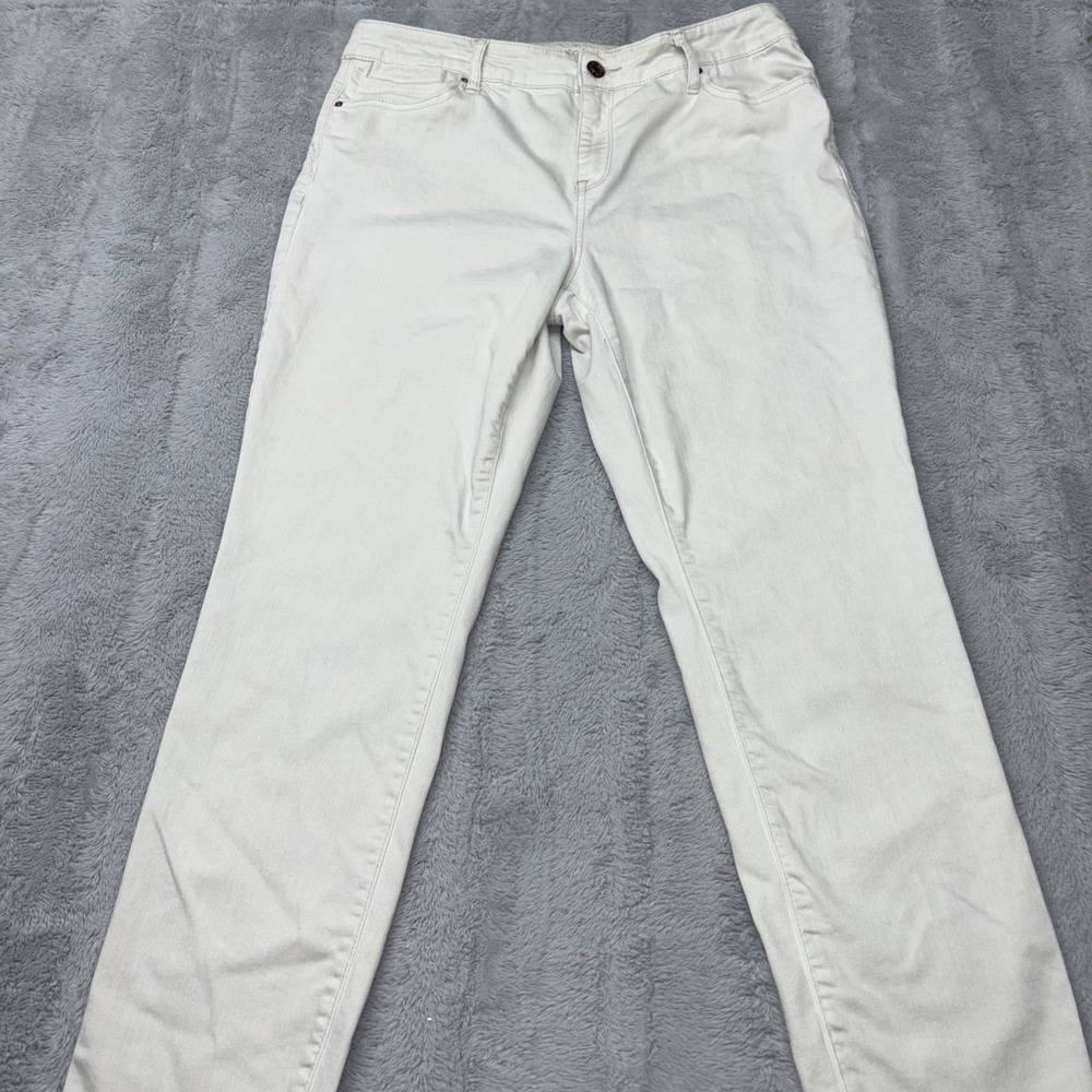 Chico's Platinum Jeans White Lavender Straight Cotton Spandex 34x29 Size 1.5 Reg